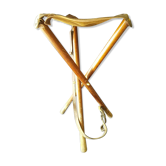 Tabouret pliant en bois et cuir