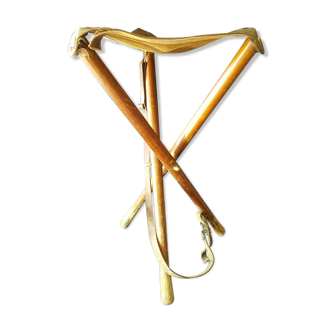 Tabouret pliant en bois et cuir