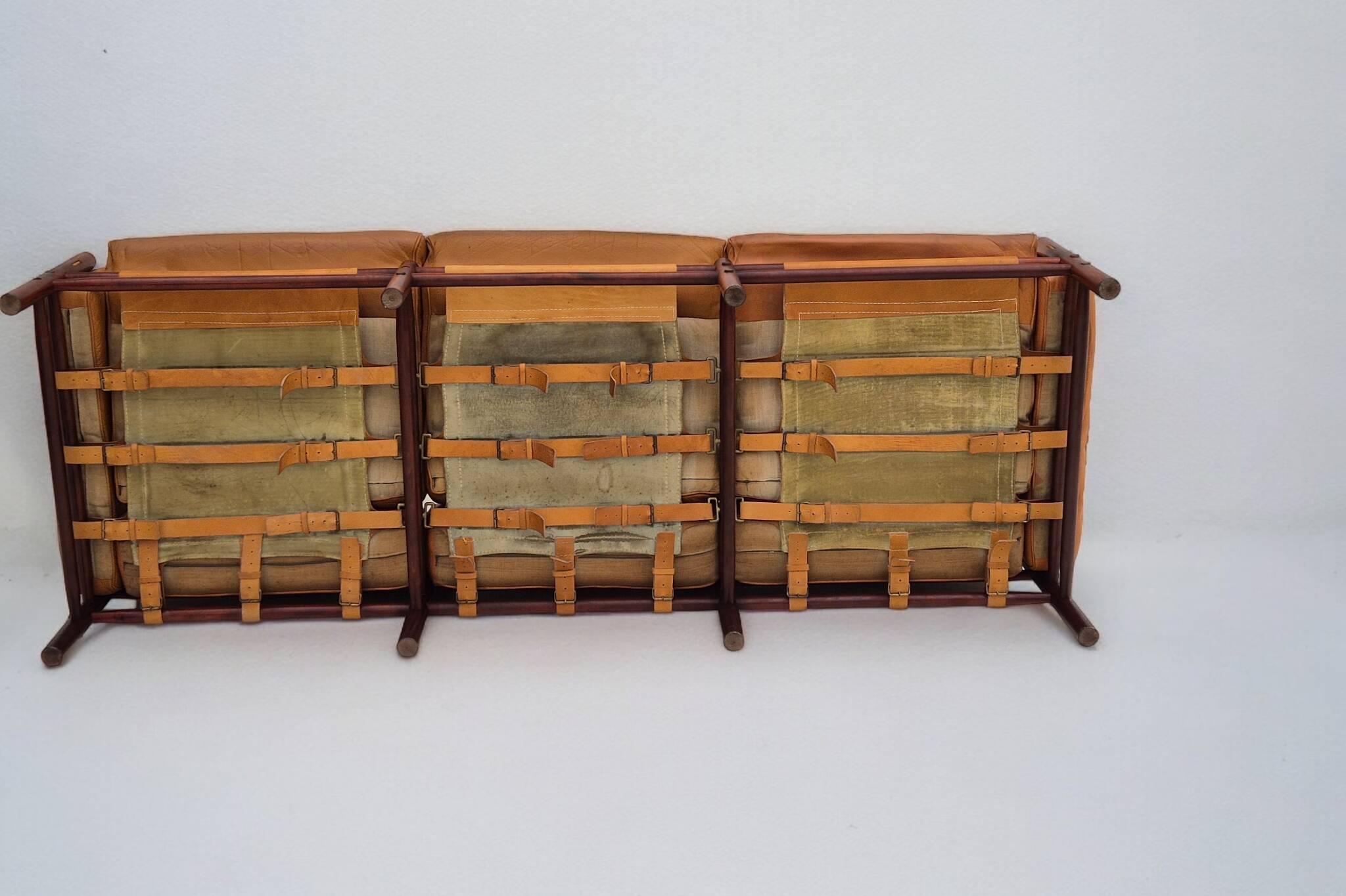 1960s, Scandinavian design by Arne Norell, sofa, model "Kontiki", original condition, leather, beech.