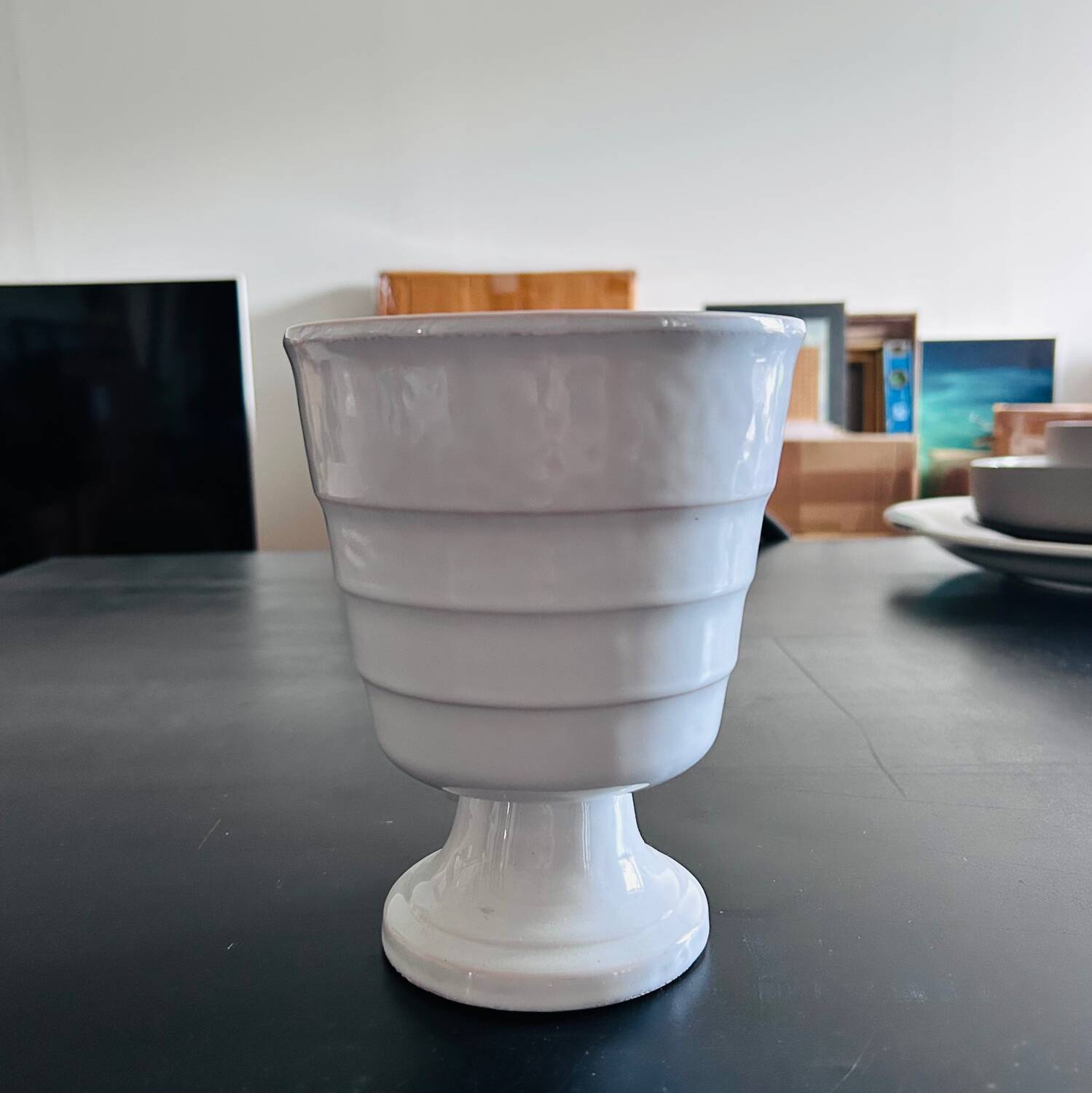 Scandinavian white cache pot