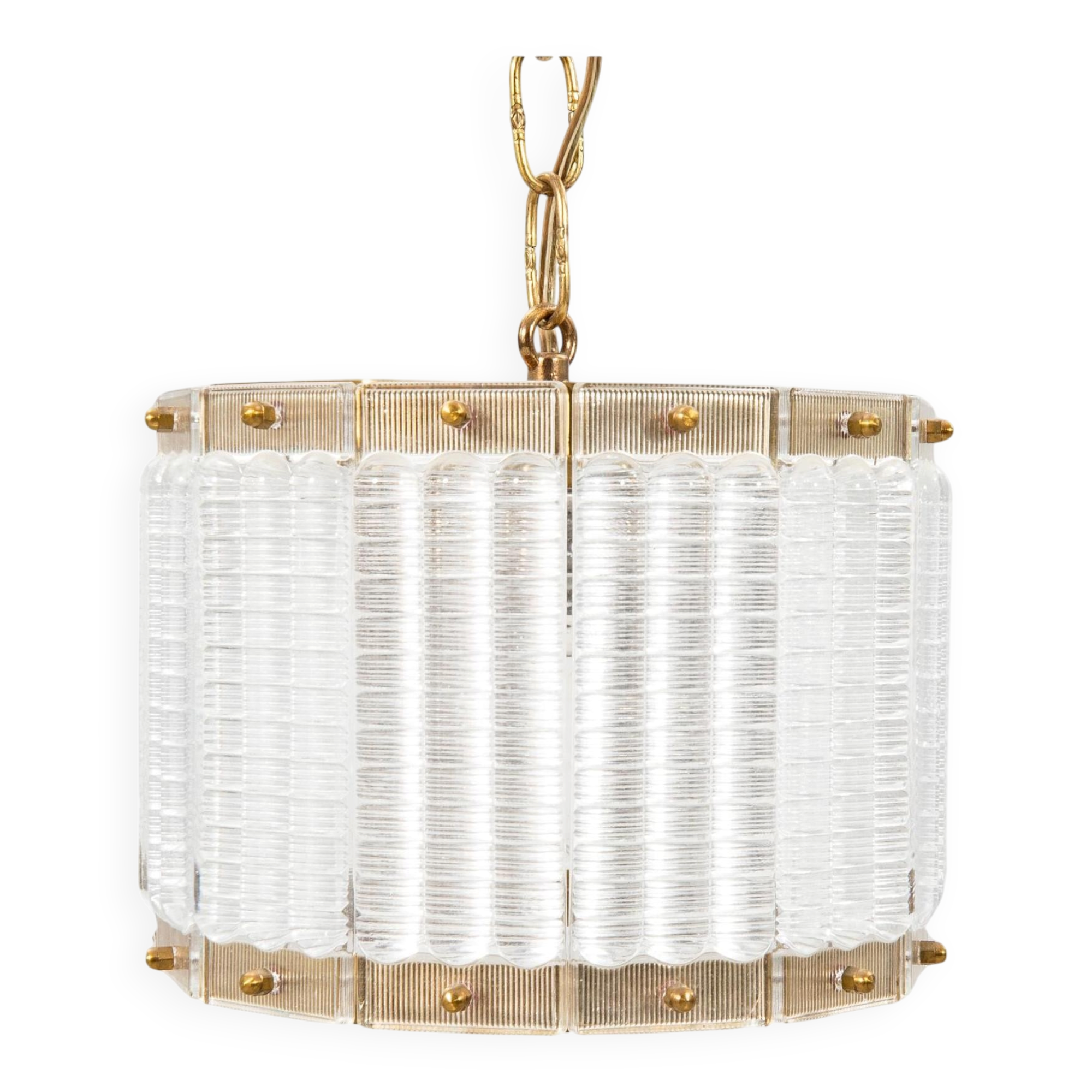 Orrefors ceiling light in brass and glass, Sweden 1960
