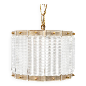 Plafonnier Orrefors en laiton et verre Suède 1960
