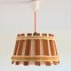 Vintage 1970s burlap and wood pendant light