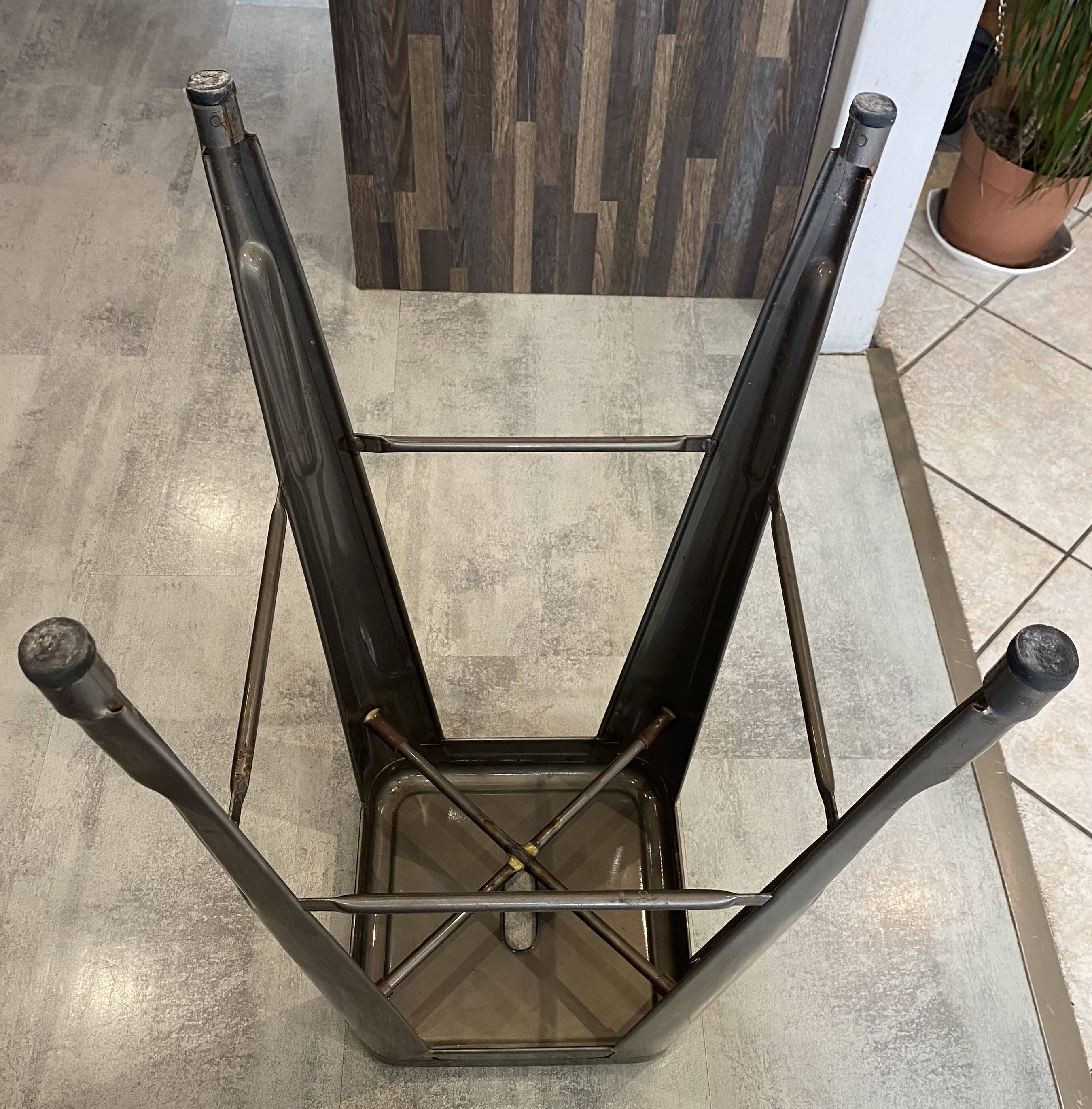 Genuine TOLIX H75 industrial high bar stool, stackable, varnished metal.