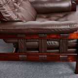 Canapé en palissandre et cuir de veau des années 60, rodeio par jean gillon, 1968