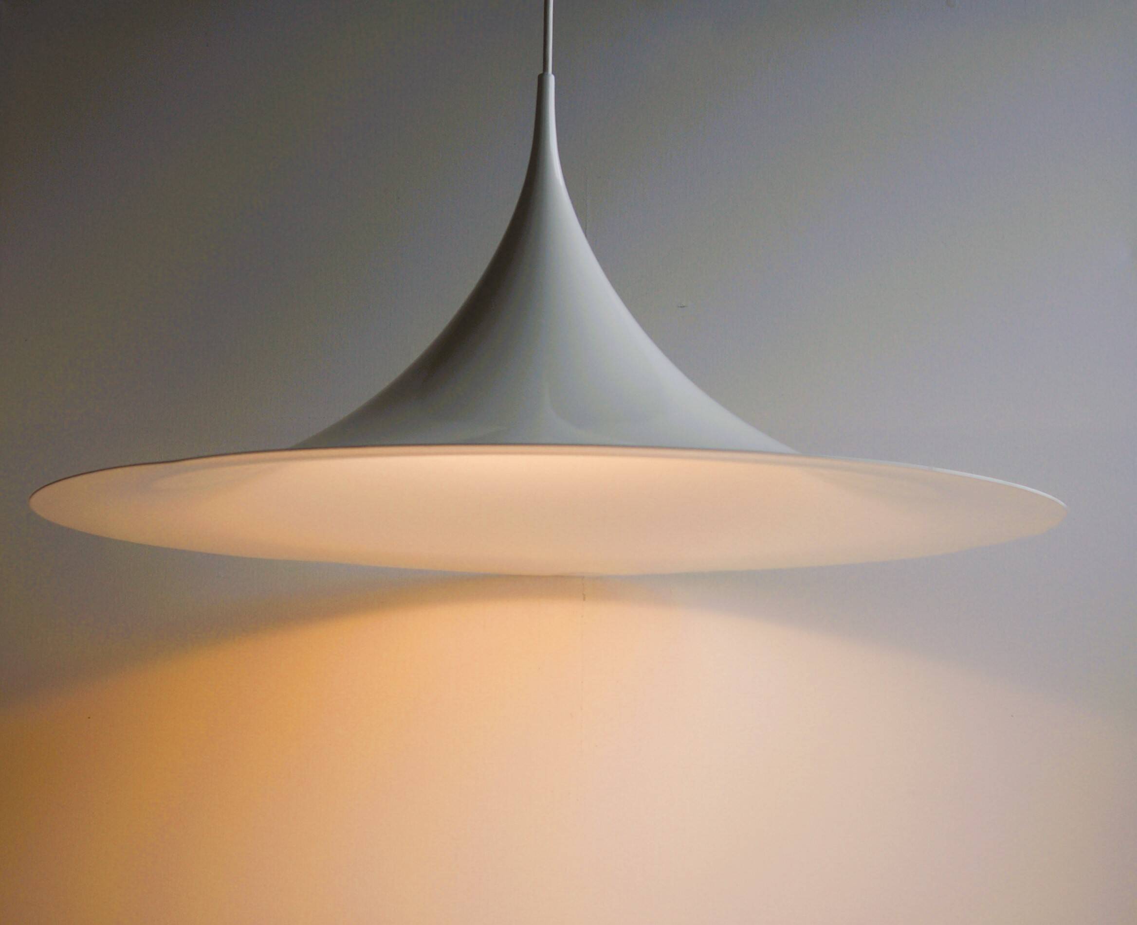 Large White Witch Hat Semi Pendant - Design by Bonderup and Thorup for Fog and Morup, 1960s.