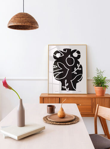 Affiche murale vase noir avec décor végétal et oiseaux 30cm*40cm