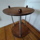 Table basse guéridon sellette vintage art déco tube métal plateau bois