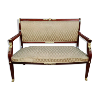 Mahogany empire bench with caryid tapestry