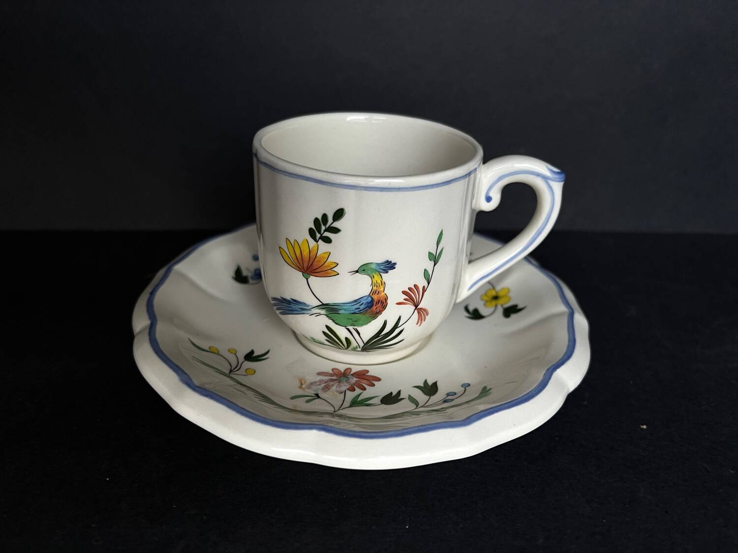 6 cups + saucers gien birds of paradise