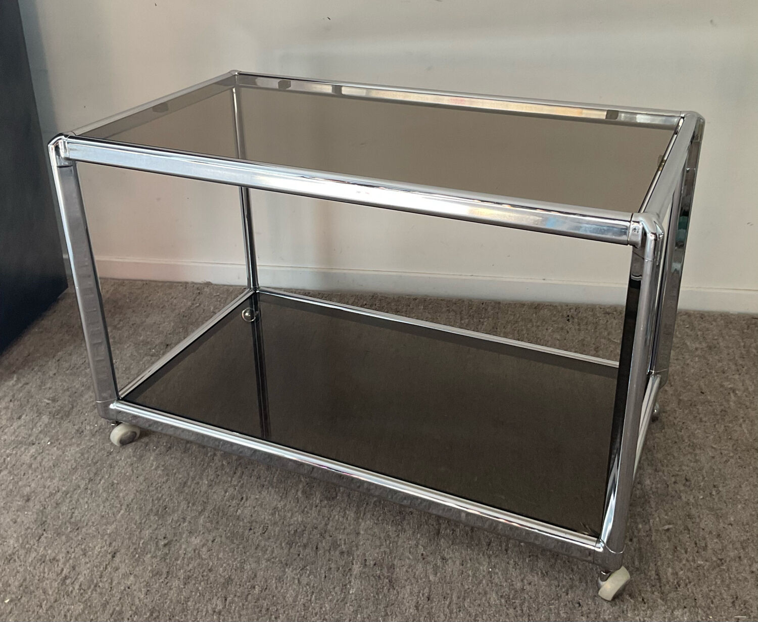 Vintage coffee table 70s chrome and smoked glass