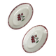 Duo de ravier en porcelaine, Badonviller, fleur rouge, 1950
