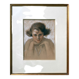 Painting drawing and flange "Young smiling woman" 30's signed L. George