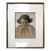 Painting drawing and flange "Young smiling woman" 30's signed L. George