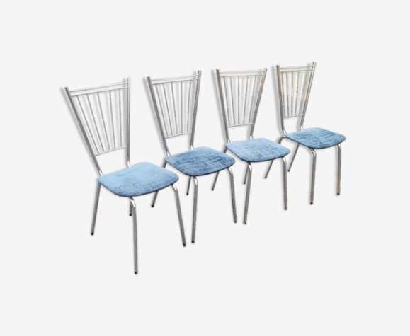 Lot Of 4 Chairs Chrome Metal Kitchen And Velvet Hit Selency
