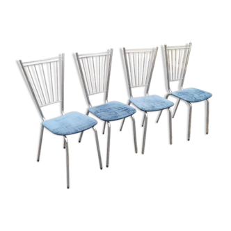 Lot de 4 chaises cuisine métal chromé et velours frappé