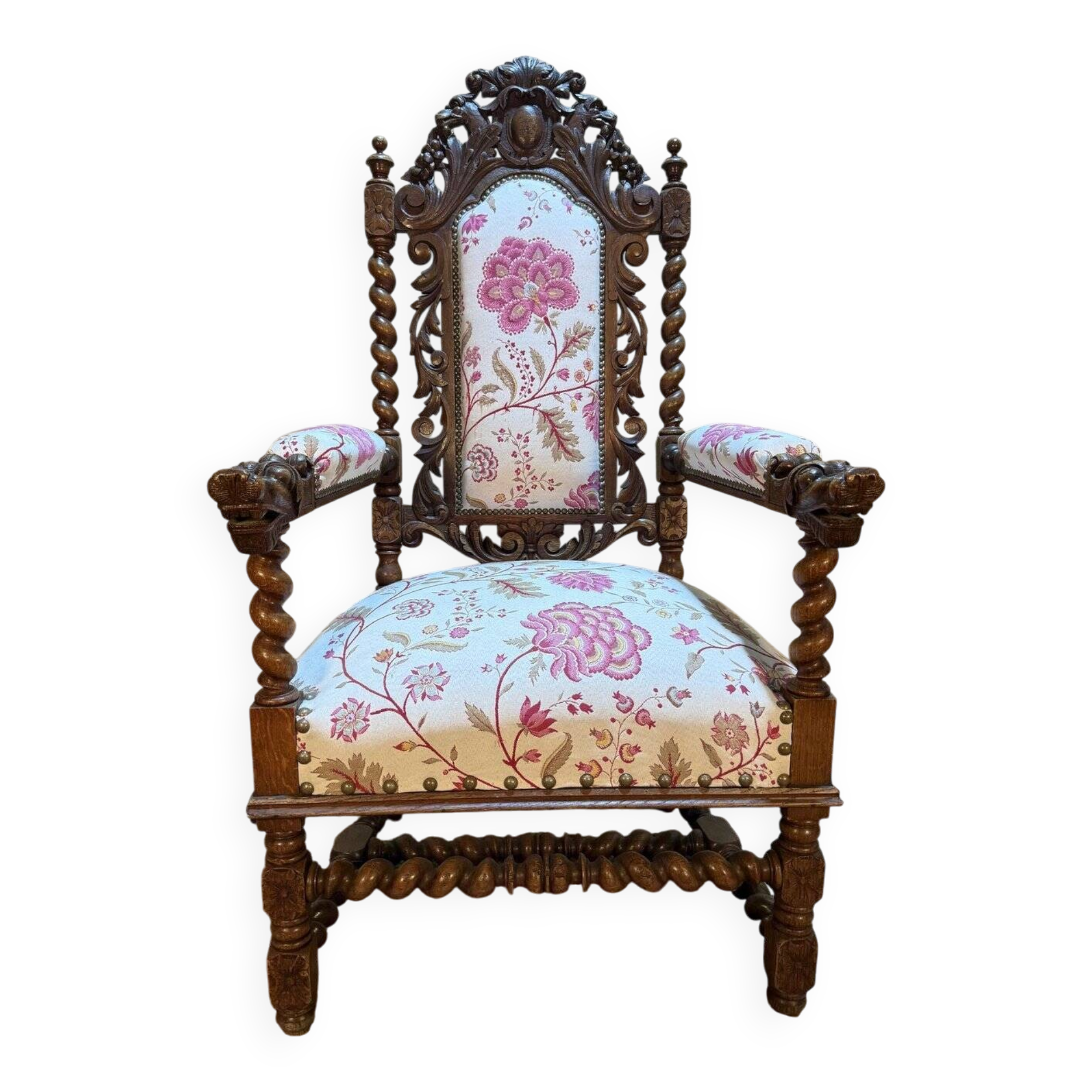 Carved walnut armchair in High Period style
