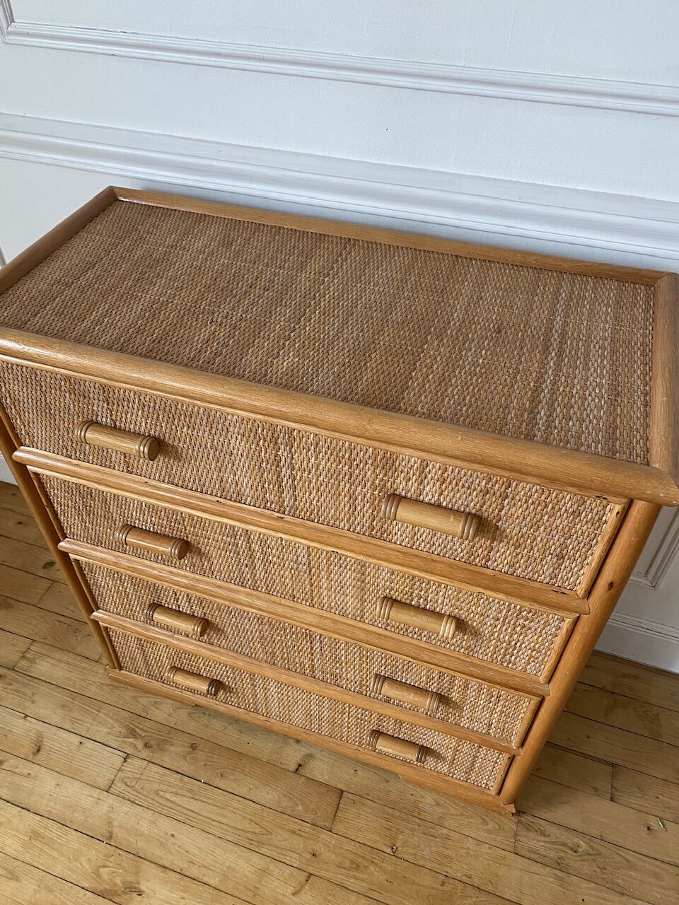 Vintage rattan chest of drawers