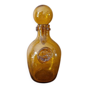 Biot flacon à parfum ou bouteille en verre bullé couleur ambre design 1970