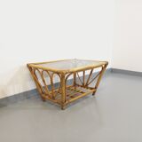 Vintage coffee table in smoked glass and rattan from the 70s