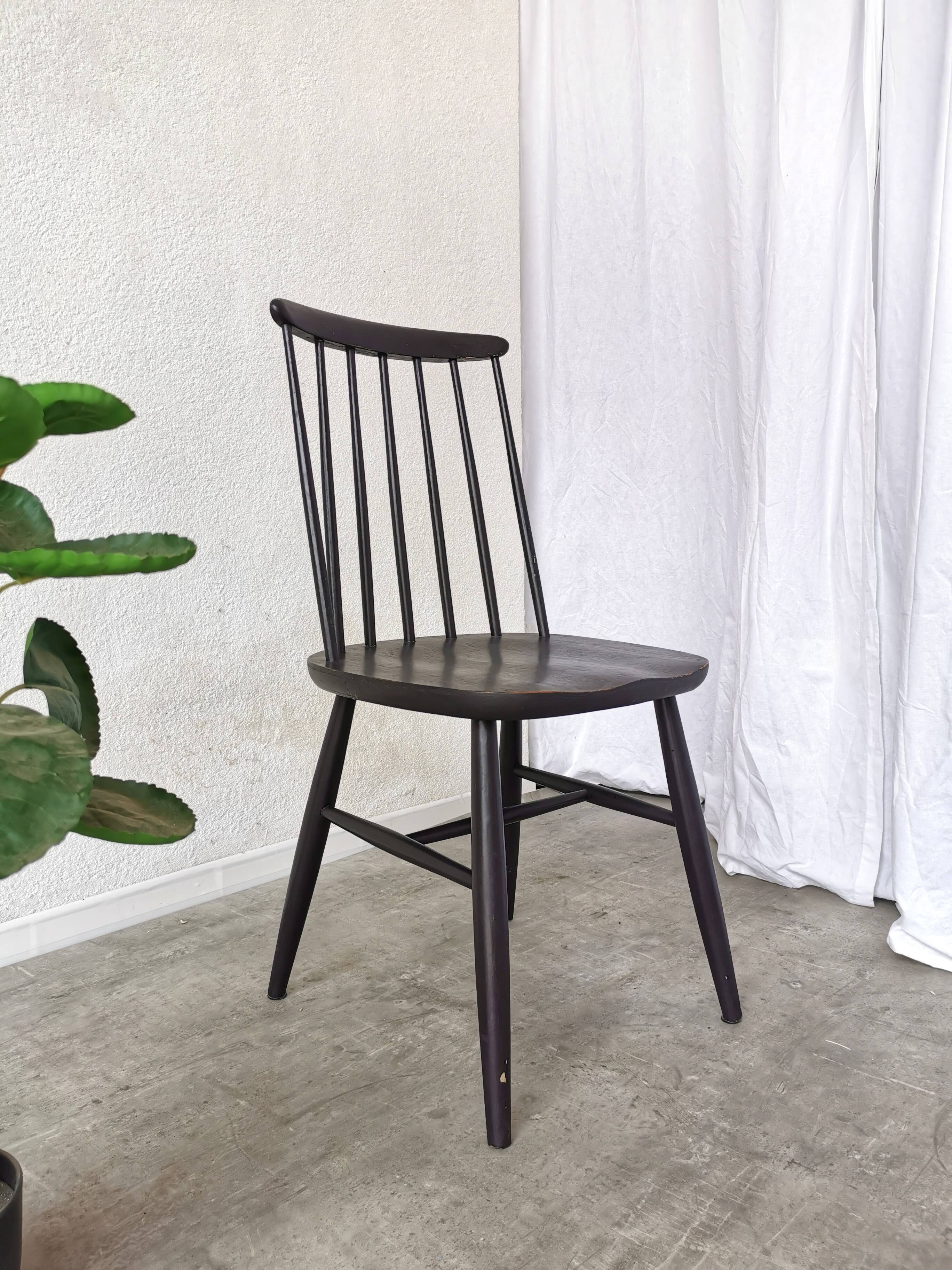 Chaise de salle à manger vintage en hêtre noir : style Ilmari Tapiovaara, scandinave