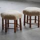 Pair of Danish oak stools from the mid-century with hexagonal seat and turned legs, 1950s.