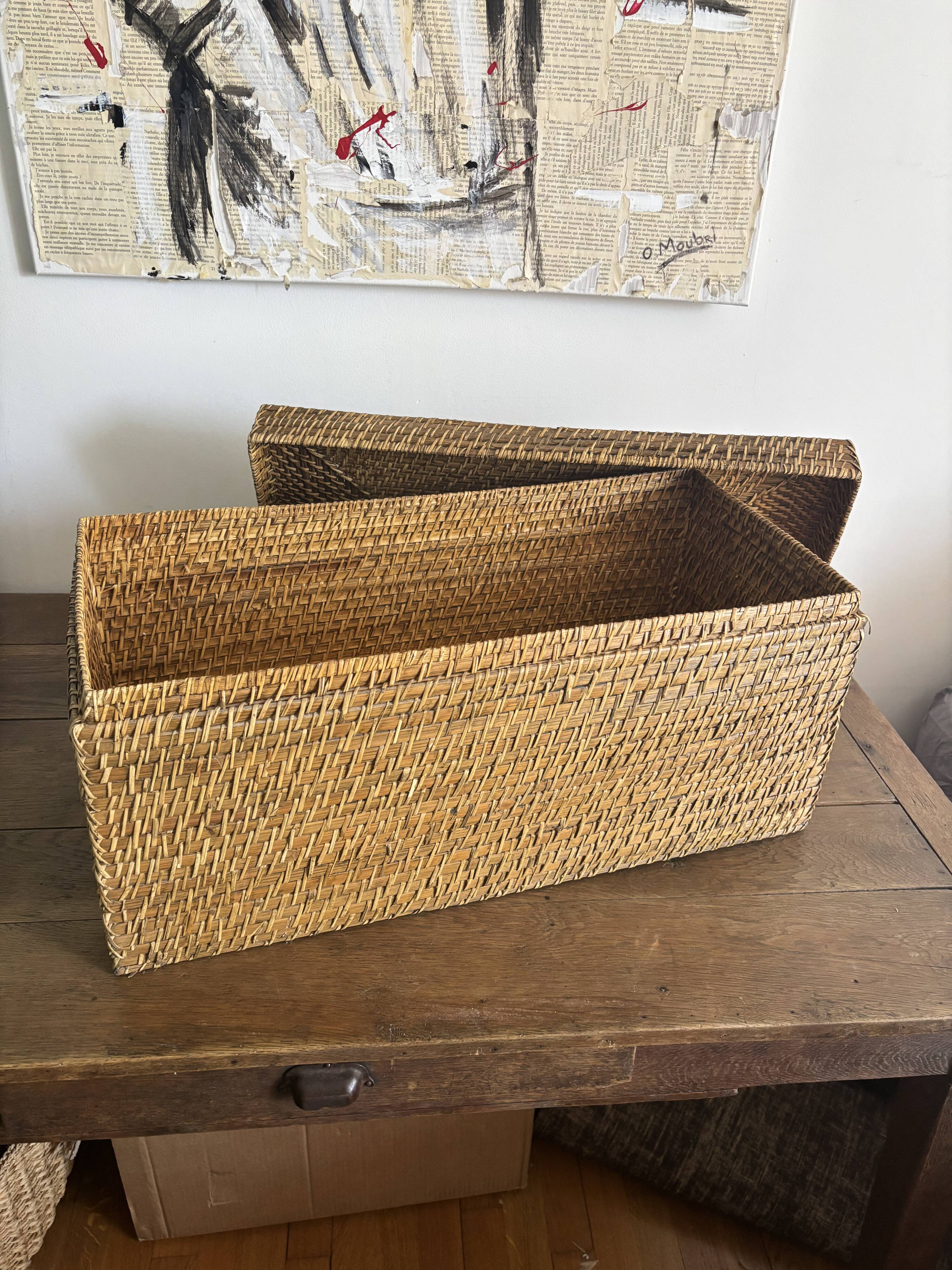 Coffre de rangement / Malle en rotin tressé vintage