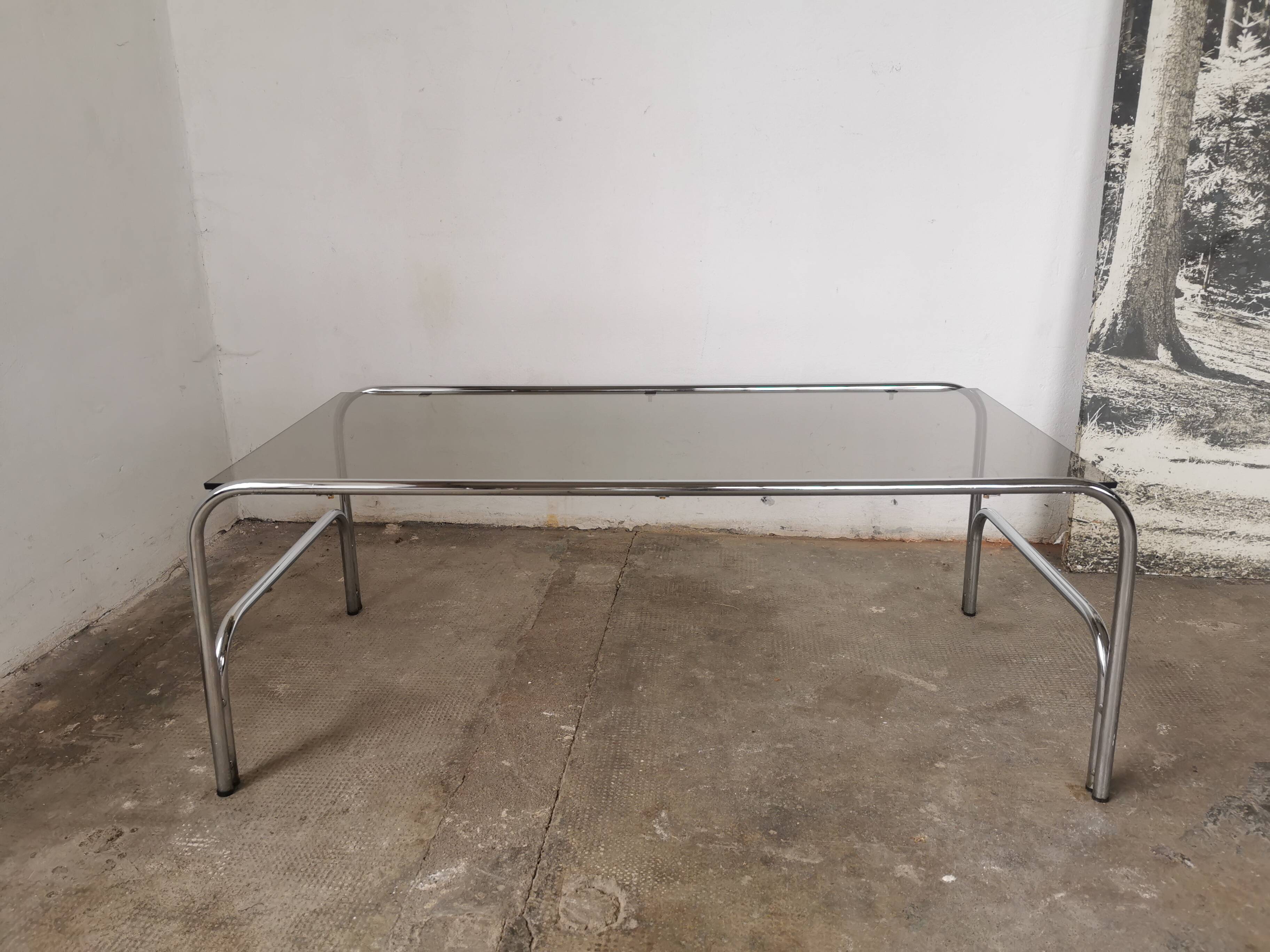 Chrome and smoked glass coffee table