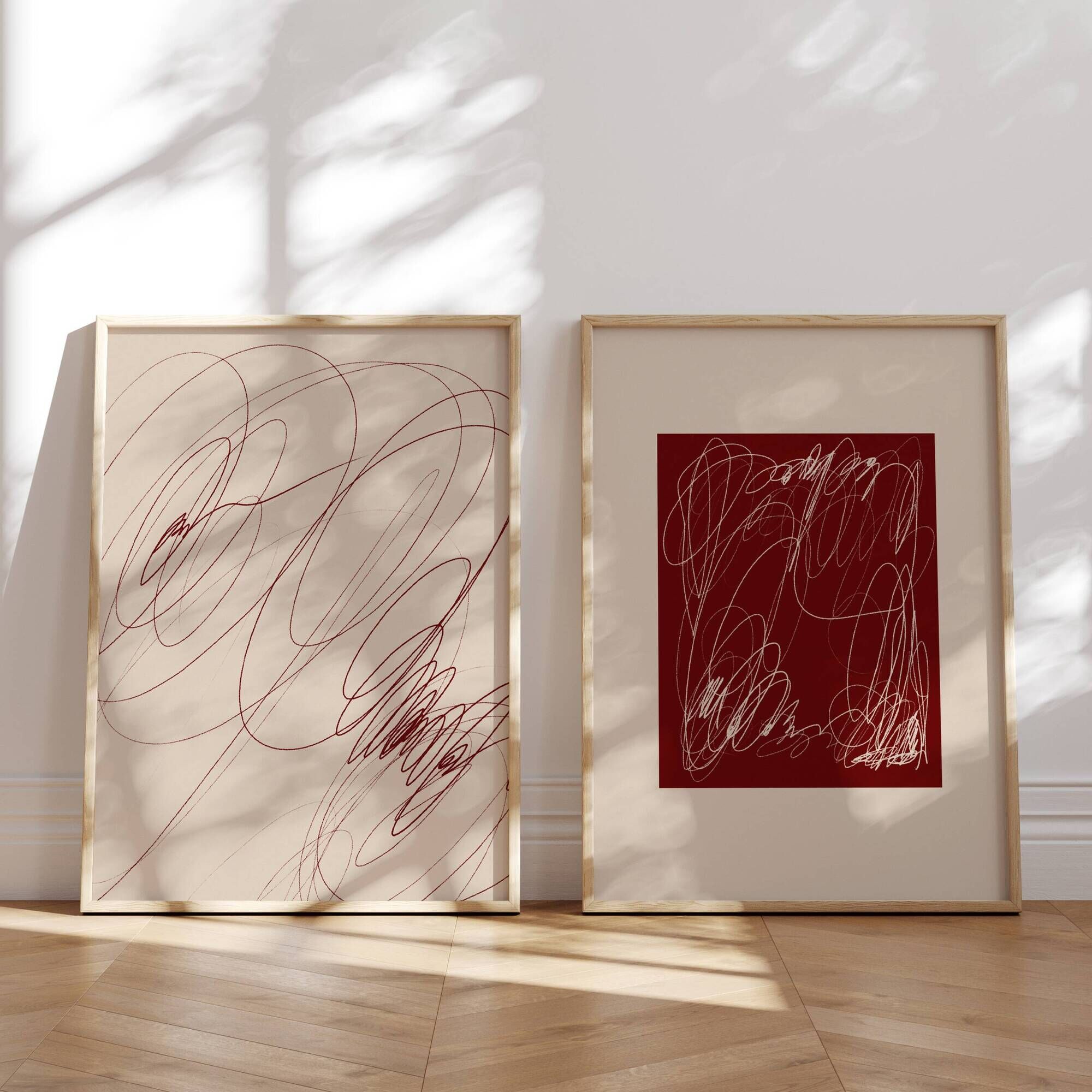 Abstract burgundy set of two, 50x70cm