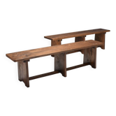 Set of French Artisan Benches in Solid Elm Wood, 1960s