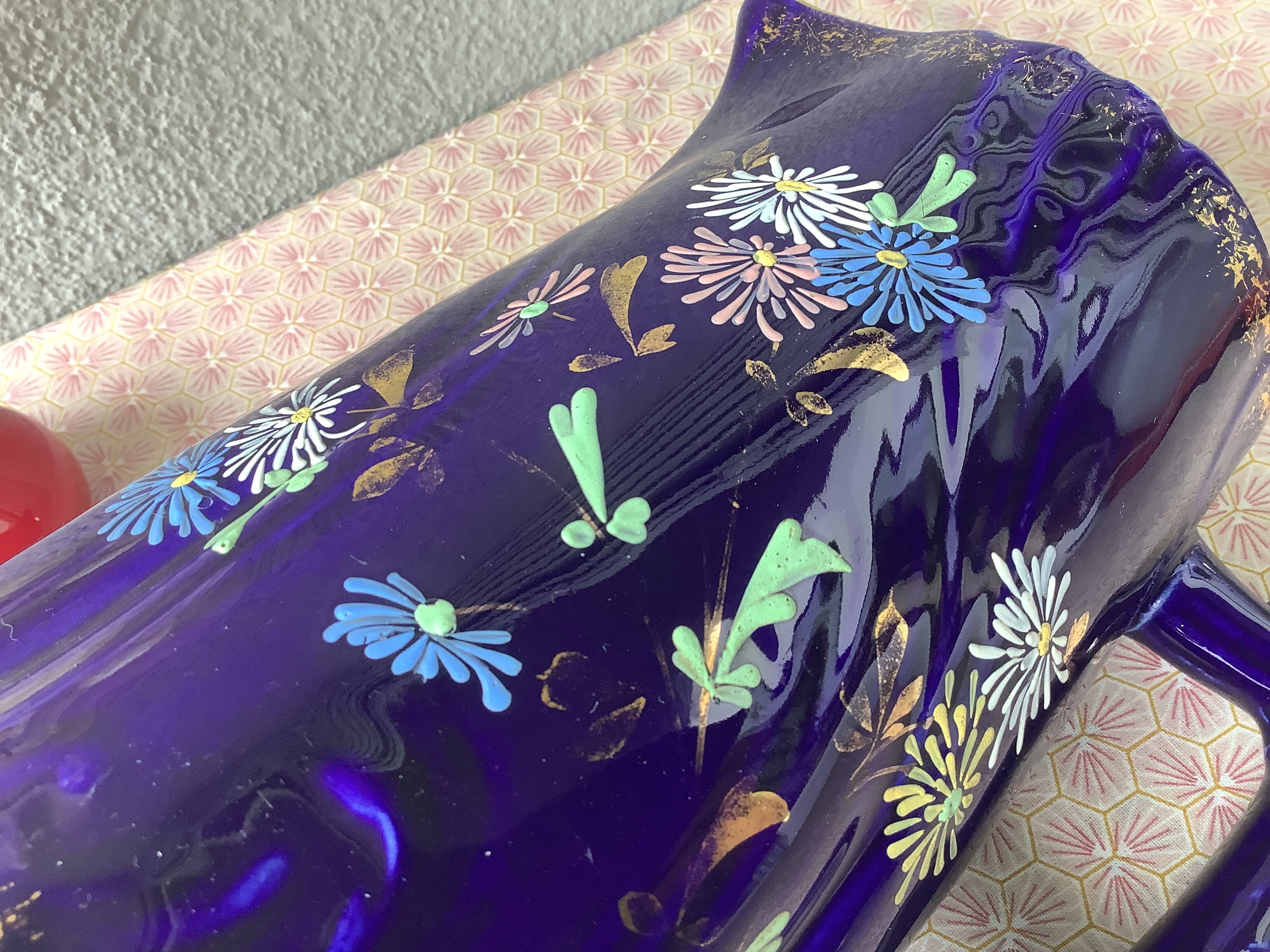 Cobalt blue pitcher Napoleon III enamelled decoration