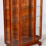 Restored art deco walnut display cabinet, revived original varnish, czechia, 1920s