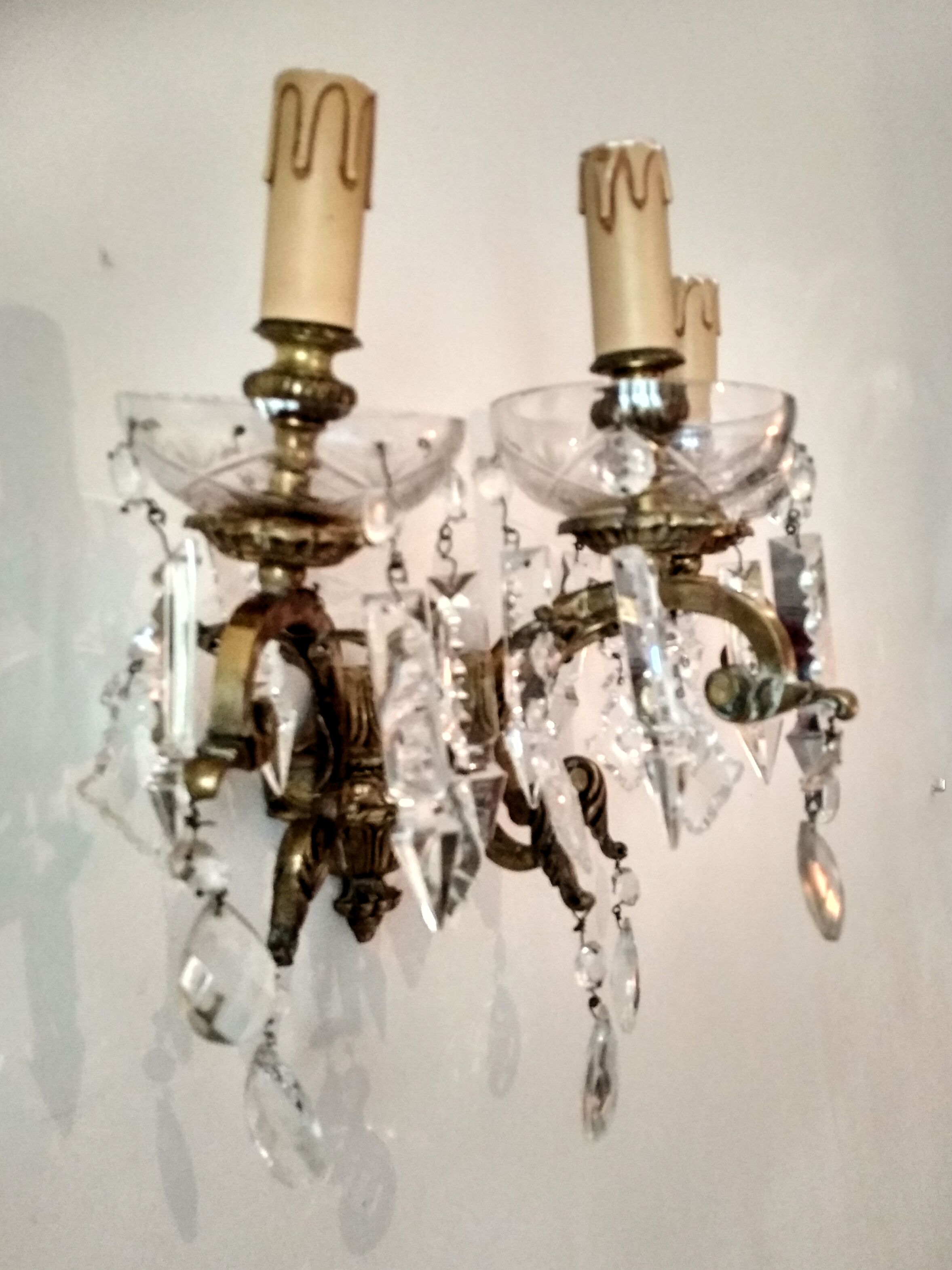 3 Bronze and crystal light wall sconce, late 19th century