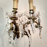 3 Bronze and crystal light wall sconce, late 19th century