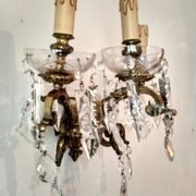3 Bronze and crystal light wall sconce, late 19th century