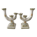 Two large candlesticks décor Moustier