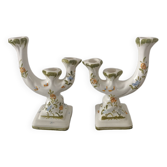 Two large candlesticks décor Moustier