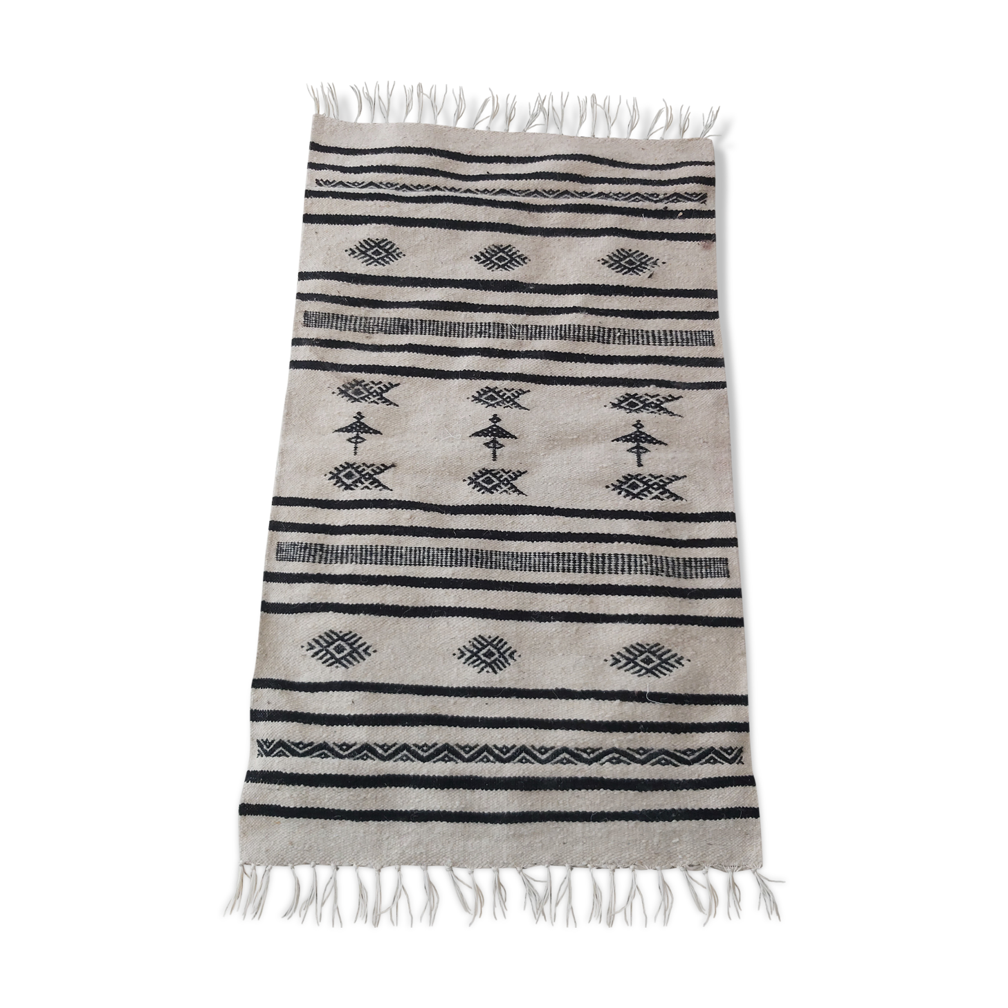 Kilim carpet white and black Berber motifs