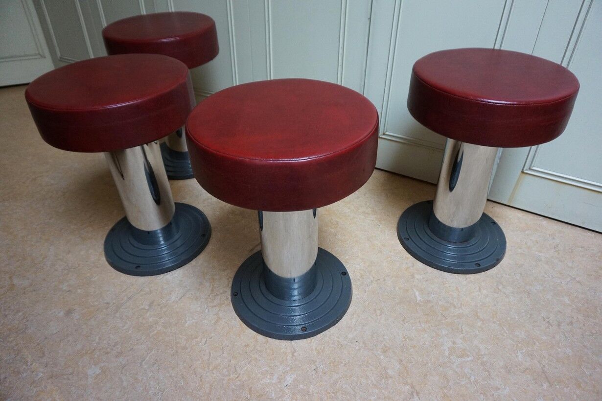 Vintage Belgian Art Deco Style Bar Stools from Frava, 1950s, Set of 4