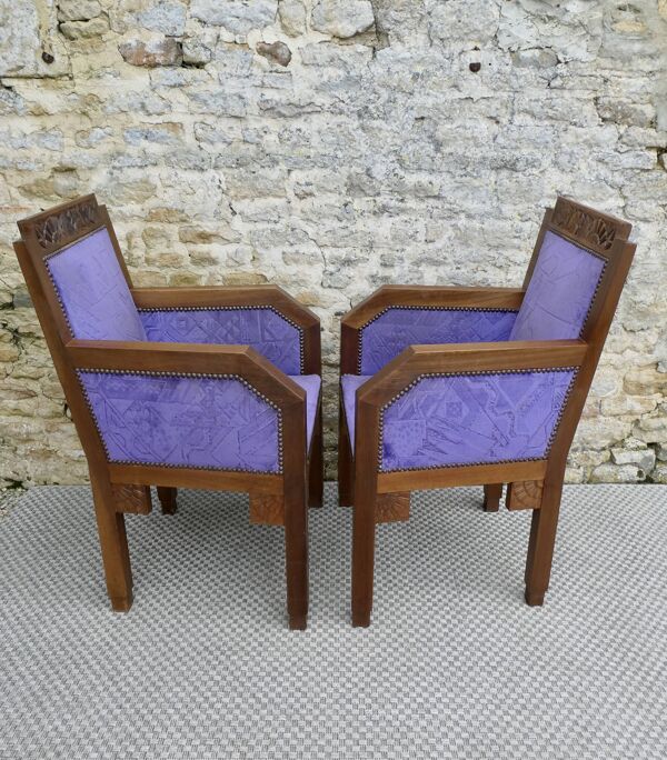 Paire de fauteuils en chêne, Ecole d'Amsterdam, années 30