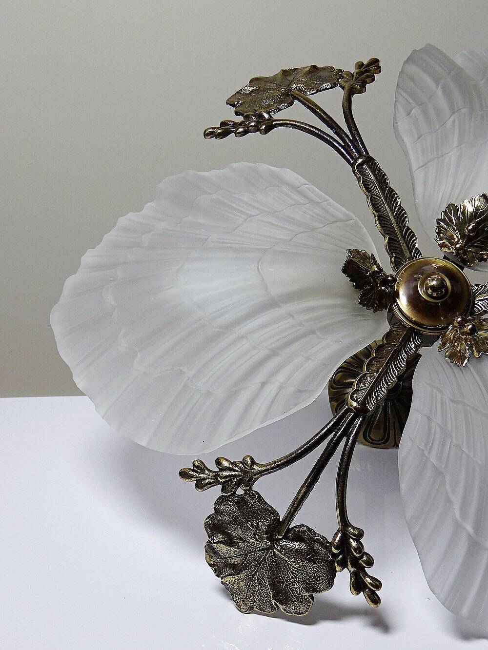 Vintage 1980s-90s Hollywood Regency Art Deco Bronze Mariner Seashell Chandelier