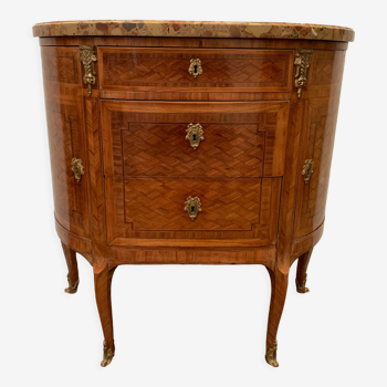 Chest of drawers in half moon style Louis XVI Marquetry with cube bottom XX century