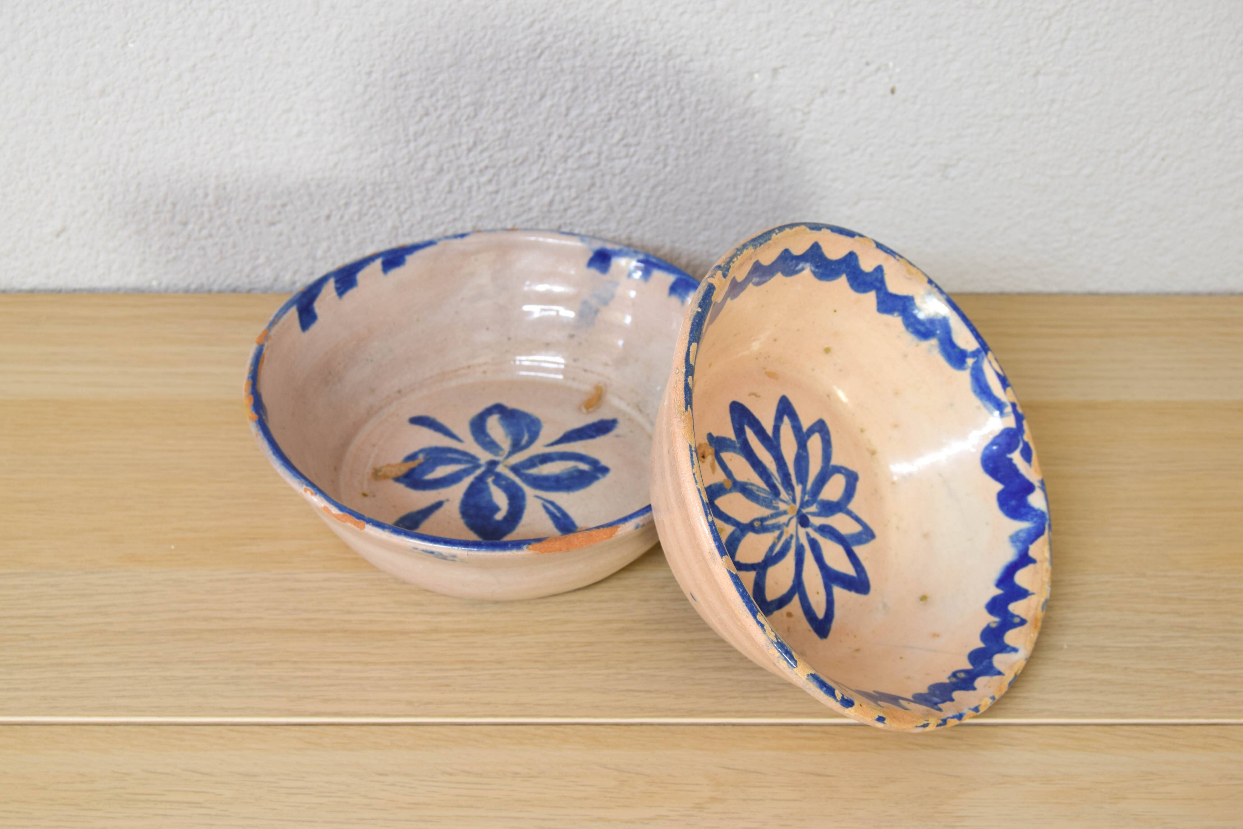 Antique Handmade Terracotta Ceramic Lebrillos Bowls Fajalauza, Granada Spain XIX