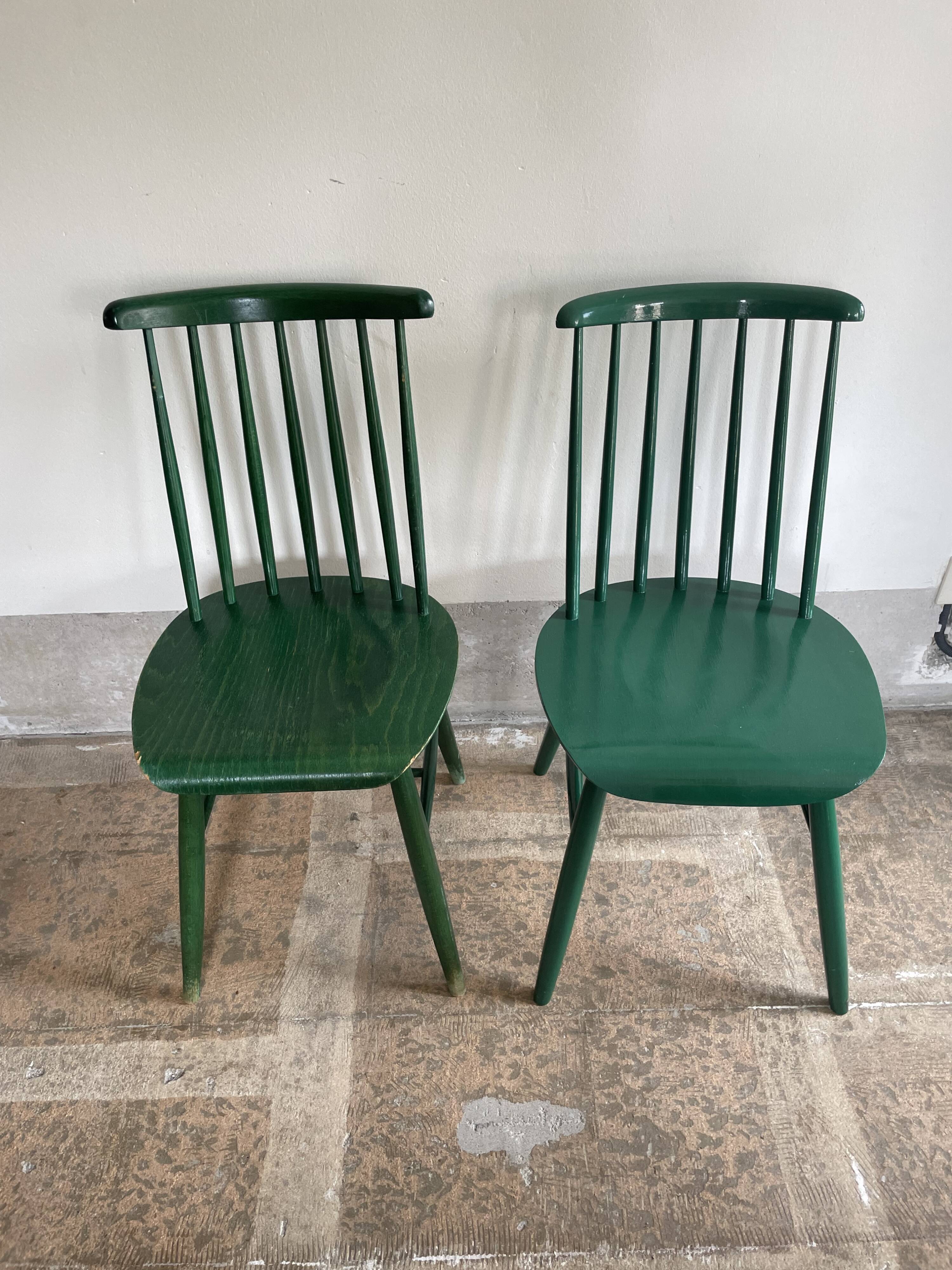 Cinq chaises Fanett vertes par Ilmari Tapiovaara pour Edsby-ken