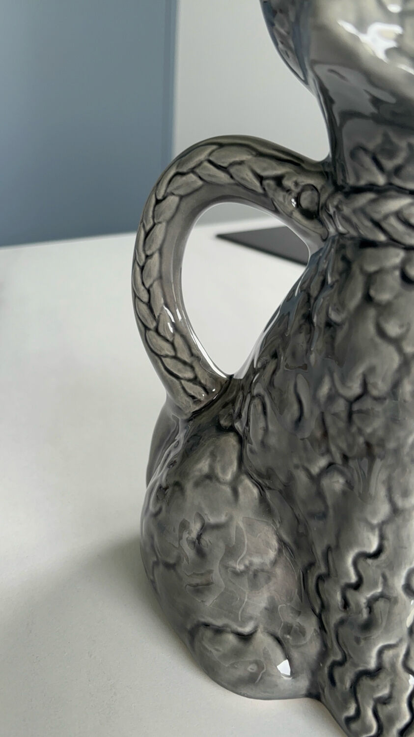 Vintage grey poodle-shaped pitcher – Zoomorphic ceramic carafe