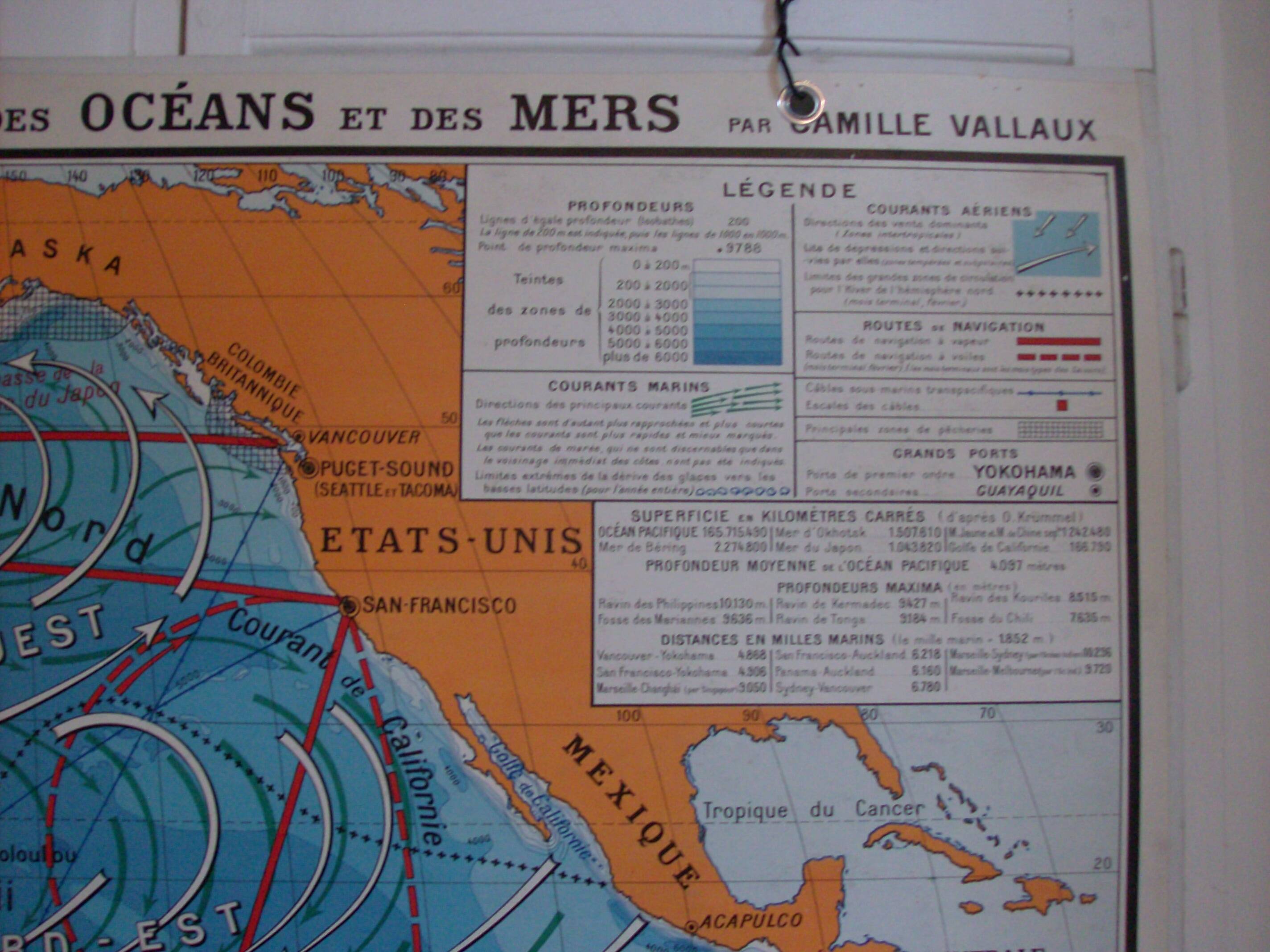 Old school map of geography oceans and seas Hatier Vallaux n°26