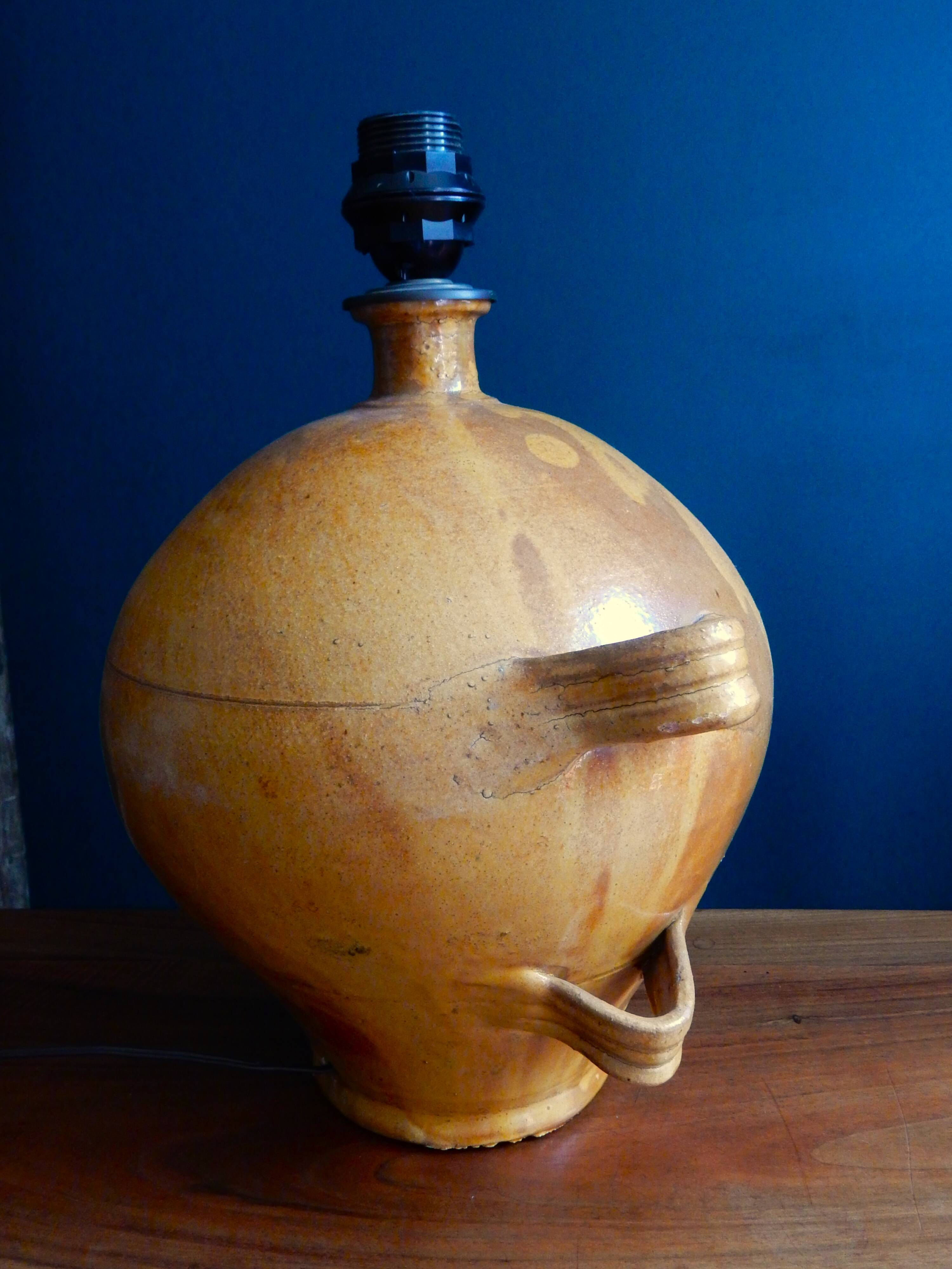 Large lamp foot in terracotta enamelled ochre color / 60s