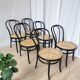 Set of 6 Vintage Thonet Style Dining Chairs: Black Bentwood Cane Seat