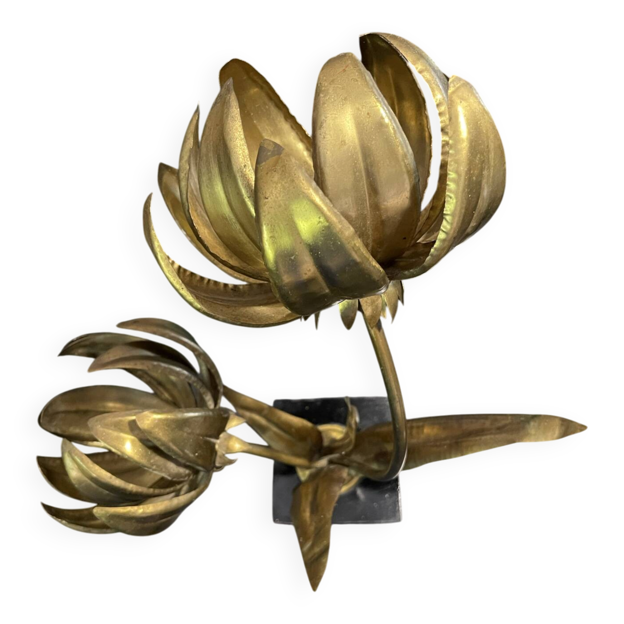 Table lamp with flowers in brass, Hollywood Jansen style.