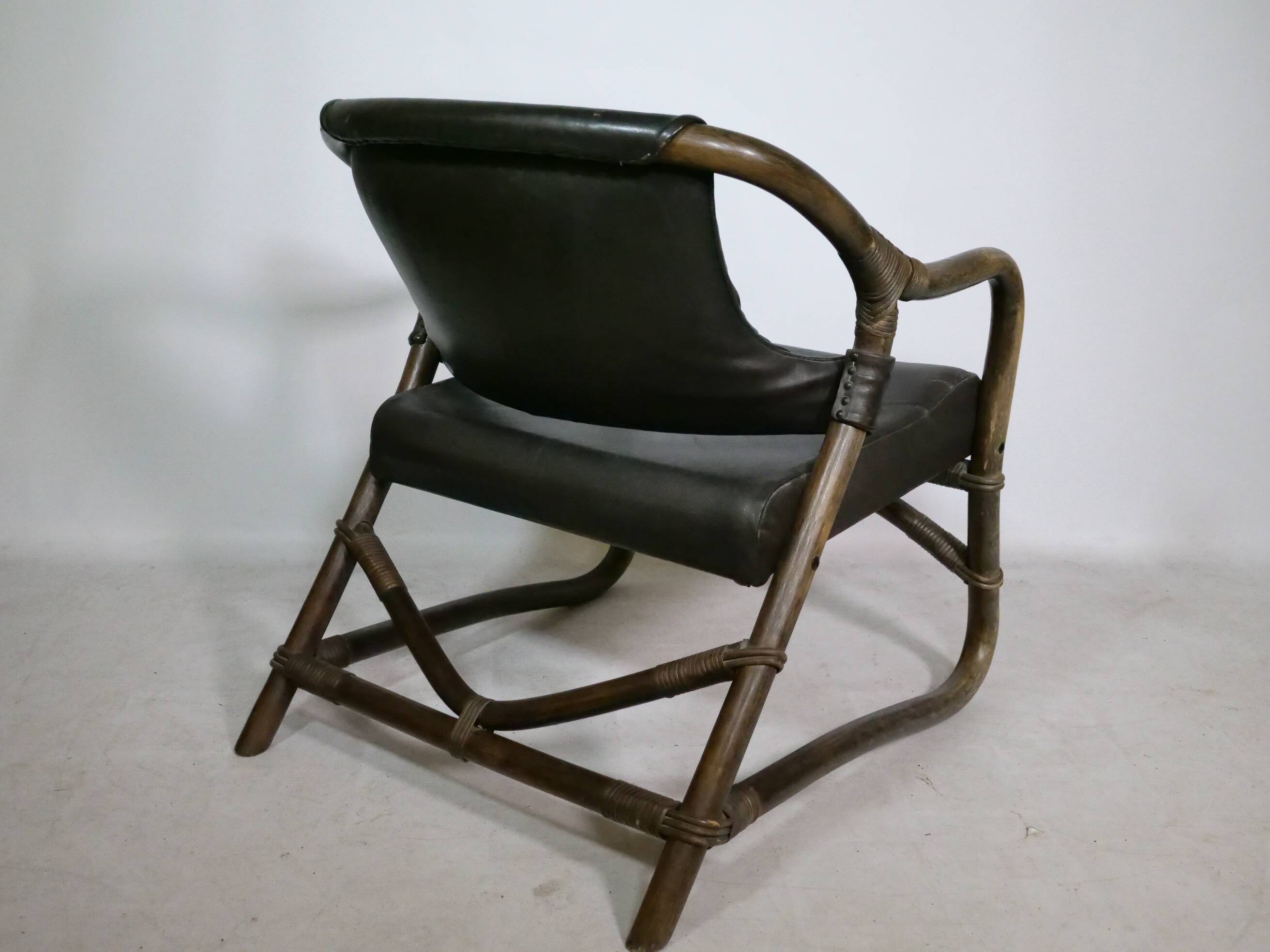 Fauteuils en bambou et cuir attribués à Horsnæs, lot de 2, années 1960